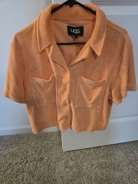 UGG Peach Terry Cloth Button-Up Shirt - Short Sleeve